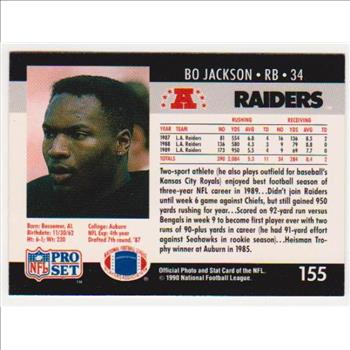 Wrong Front Error - Bo Jackson 1990 Pro Set Football Card