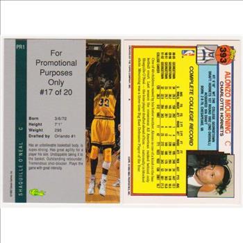 Rookies - Shaquille O'Neal 1992 Classic 4-Sport Tri-Star St. Louis Promo + Alonzo Mourning 1992-93 Topps #393 Cards
