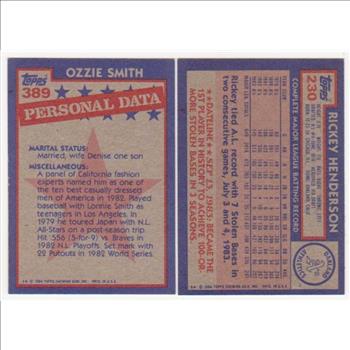 1984 Topps Rickey Henderson #230 + Ozzie Smith #389 Card Pair