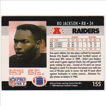 Wrong Front Error - Bo Jackson 1990 Pro Set Football Card