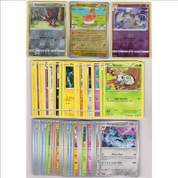 50 Different Pokemon Trading Cards w/ 3 HOLOS + More