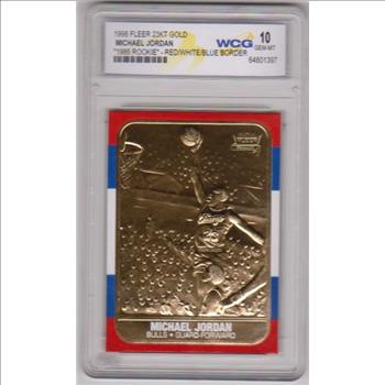 Graded Gem Mint 10 - Michael Jordan 1998 Fleer '86 Rookie Style Red/White/Blue Border 23 Kt Gold Card