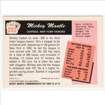 Mickey Mantle 1955 Bowman #202 Commemorative Card - 1996 Topps #5 of 19 Insert Card