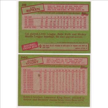 1985 Topps Cal Ripken, Jr. #30 + Robin Yount #340 Card Pair