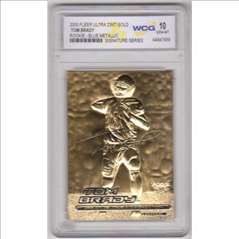 Rookie Graded Gem Mint 10 - Tom Brady 2000 Fleer Ultra Blue Metallic Signature Series 23 Kt Gold Card