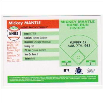 Mickey Mantle '55 Topps Style HR #52 2006 Topps #MHR52 Insert Card