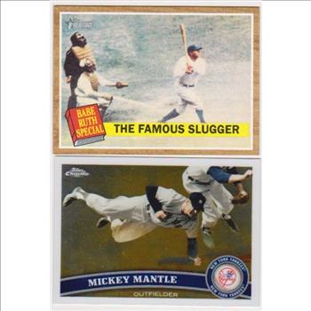 Babe Ruth + Mickey Mantle Baseball Card Pair