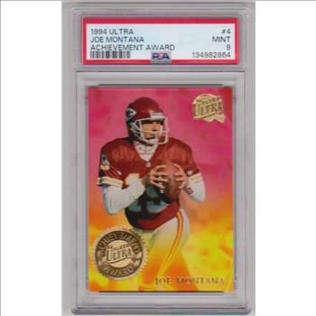 Graded PSA Mint 9 - Joe Montana 1994 Fleer Ultra Achievement Award #4 Insert Card