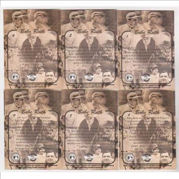 6 Different Babe Ruth 1996 Guyana $160 Stamp Trading Cards W/ Facsimile Gold Signature