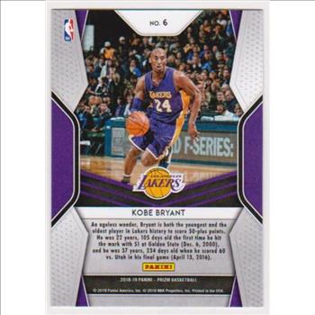 Kobe Bryant 2018-19 Panini Prizm #6 Card