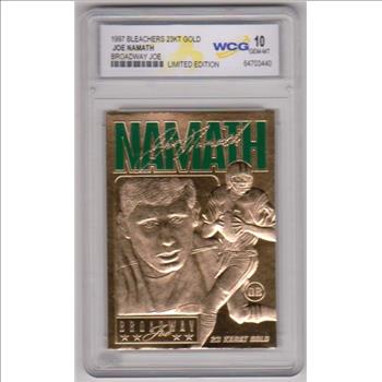 Graded Gem Mint 10 - Joe Namath 1997 Bleachers 23 Kt Gold Card