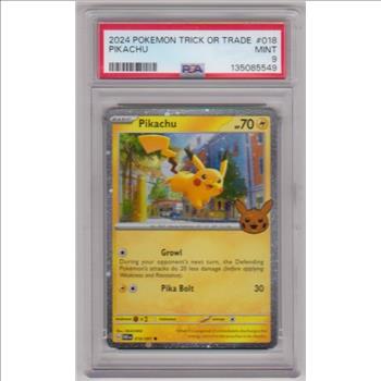 Graded PSA Mint 9 - Pikachu 2024 Pokemon Trick Or Trade #018/091 Card