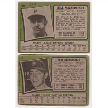 1971 Topps Bill Mazeroski #110 + Ted Simmons #117 Card Pair - HOF'ers