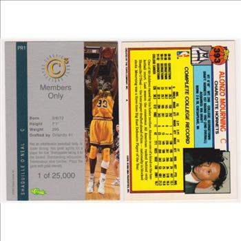 Rookies - Shaquille O'Neal 1992 Classic 4-Sport C3 #PR1 Promo + Alonzo Mourning 1992-93 Topps #393 Cards