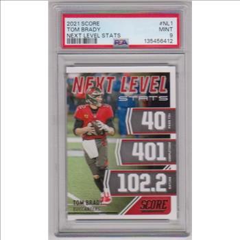 Graded PSA Mint 9 - Tom Brady 2021 Score Next Level Stats #NL1 Insert Card