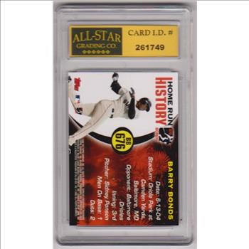Graded 10 - Barry Bonds 2006 Topps Home Run History #BB676 Card