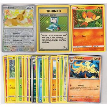 25 Different Pokemon Trading Cards w/ Eevee REVERSE HOLO + More