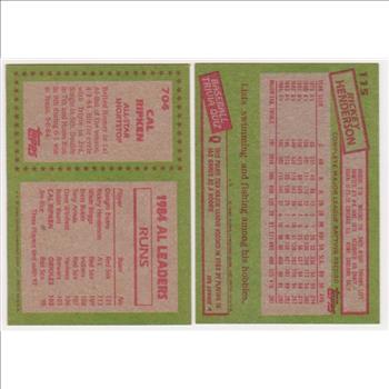 1985 Topps Cal Ripken #704 + Rickey Henderson #115 Card Pair