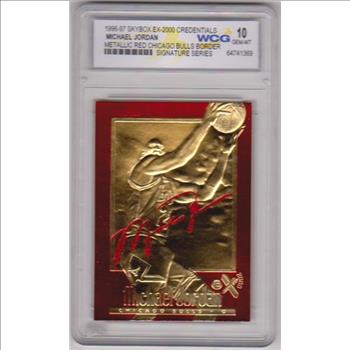 Graded Gem Mint 10 - Michael Jordan 1996-97 Skybox EX-2000 Credentials Metallic Red Border 23 Kt Gold Card