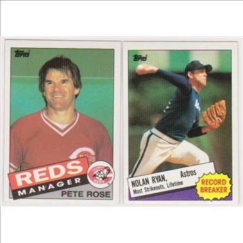 1985 Topps Nolan Ryan #7 + Pete Rose #547 Card Pair