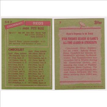 1985 Topps Nolan Ryan #7 + Pete Rose #547 Card Pair