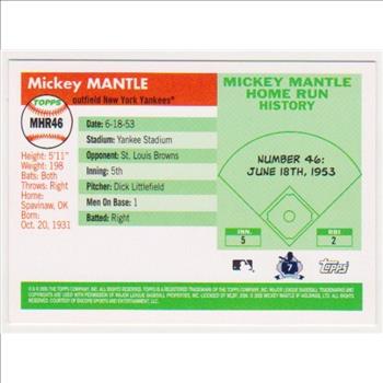 Mickey Mantle '55 Topps Style HR #46 2006 Topps #MHR46 Insert Card