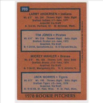 1978 Topps Jack Morris #703 Rookie Card - HOF'er