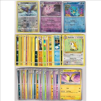 50 Different Pokemon Trading Cards w/ 3 REVERSE HOLOS + More