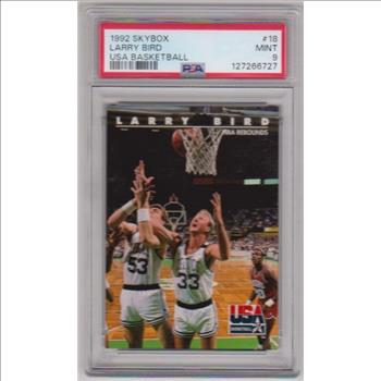 Graded PSA Mint 9 - Larry Bird 1992 Skybox USA #18 Card