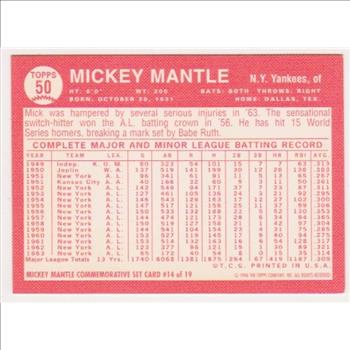 Mickey Mantle 1964 Topps #50 Commemorative Card - 1996 Topps #14 of 19 Insert Card