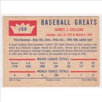 1960 Fleer Jimmy Collins #25 Card - HOF'er