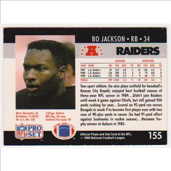 Wrong Front Error - Bo Jackson 1990 Pro Set Football Card