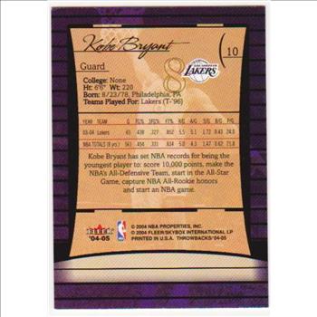 Kobe Bryant 2004-05 Fleer Throwbacks #10 Card