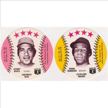 1976 Isaly's Disc Johnny Bench + Frank Robinson Card Pair - HOF'ers