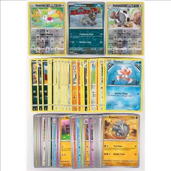 50 Different Pokemon Trading Cards w/ 3 REVERSE HOLOS + More