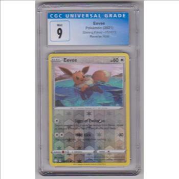 Graded CGC Mint 9 - Eevee 2021 Pokemon Shining Fates Reverse Holo #052/072 Card