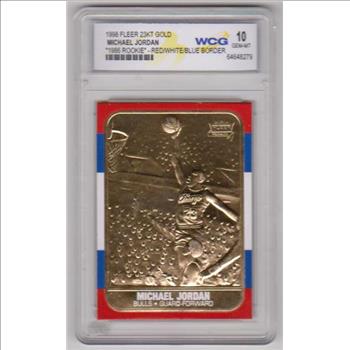 Graded Gem Mint 10 - Michael Jordan 1998 Fleer '86 Rookie Style Red/White/Blue Border 23 Kt Gold Card