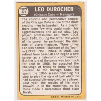 1968 Topps Leo Durocher #321 Card - HOF'er