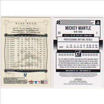 Babe Ruth + Mickey Mantle Baseball Card Pair