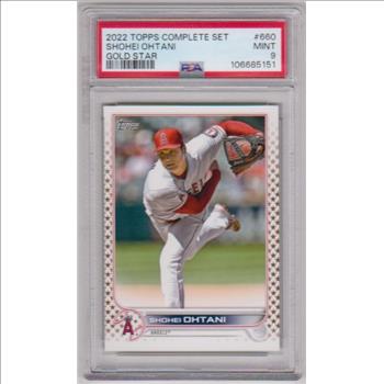 Graded PSA Mint 9 - Shohei Ohtani 2022 Topps Complete Set Gold Star Variation #660 Card