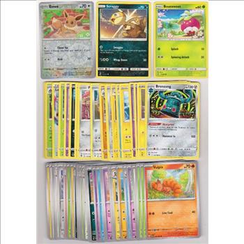 50 Different Pokemon Trading Cards w/ Eevee Reverse Holo + More