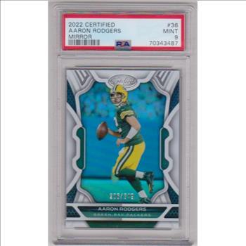 Graded PSA Mint 9 - Aaron Rodgers 2022 Panini Certified Mirror #36 Insert Card (#236/349 Produced!)