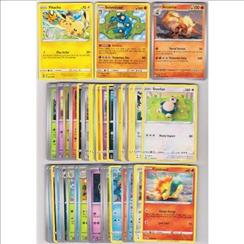 50 Different Pokemon Trading Cards w/ Pikachu + More