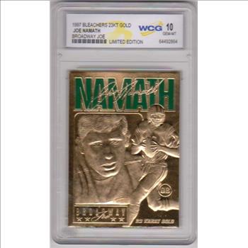 Graded Gem Mint 10 - Joe Namath 1997 Bleachers 23 Kt Gold Card