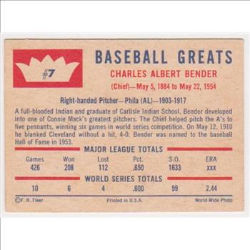 1960 Fleer Chief Bender #7 Card - HOF'er