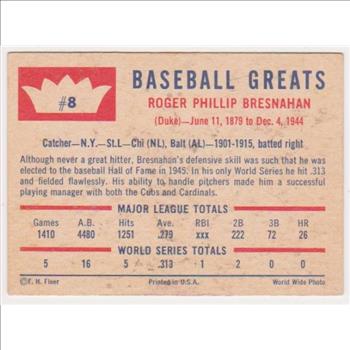 1960 Fleer Roger Bresnahan #8 Card - HOF'er