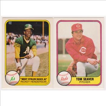 1981 Fleer Rickey Henderson #351 + Tom Seaver #200 Card Pair