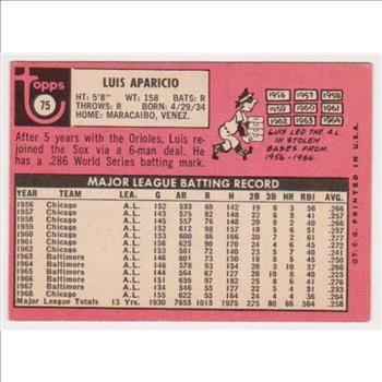 1969 Topps Luis Aparicio #75 Card - HOF'er