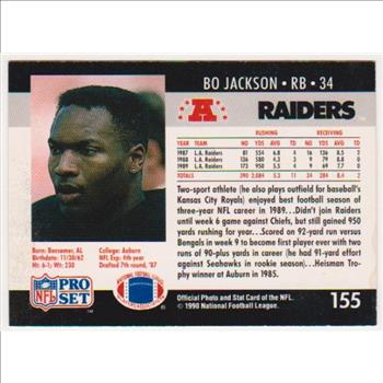 Wrong Front Error - Bo Jackson 1990 Pro Set Football Card
