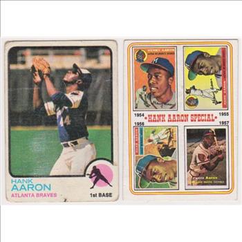 Hank Aaron 1973 Topps #100 + 1974 Topps #2 Card Pair - HOF'er